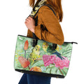 Birds and Floral Aussie Budgerigars Leather Tote Bag Mint Opal - Aussie Hoodie