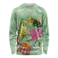 Birds and Floral Aussie Budgerigars Long Sleeve Shirt Mint Opal - Aussie Hoodie