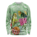 Birds and Floral Aussie Budgerigars Long Sleeve Shirt Mint Opal - Aussie Hoodie