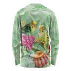Birds and Floral Aussie Budgerigars Long Sleeve Shirt Mint Opal - Aussie Hoodie