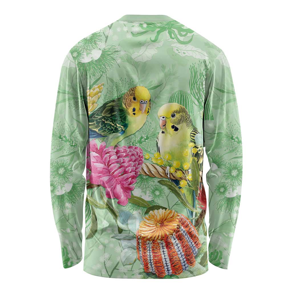 Birds and Floral Aussie Budgerigars Long Sleeve Shirt Mint Opal - Aussie Hoodie