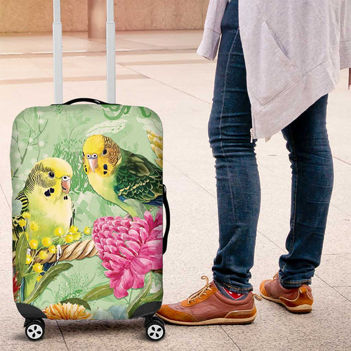 Birds and Floral Aussie Budgerigars Luggage Cover Mint Opal - Aussie Hoodie