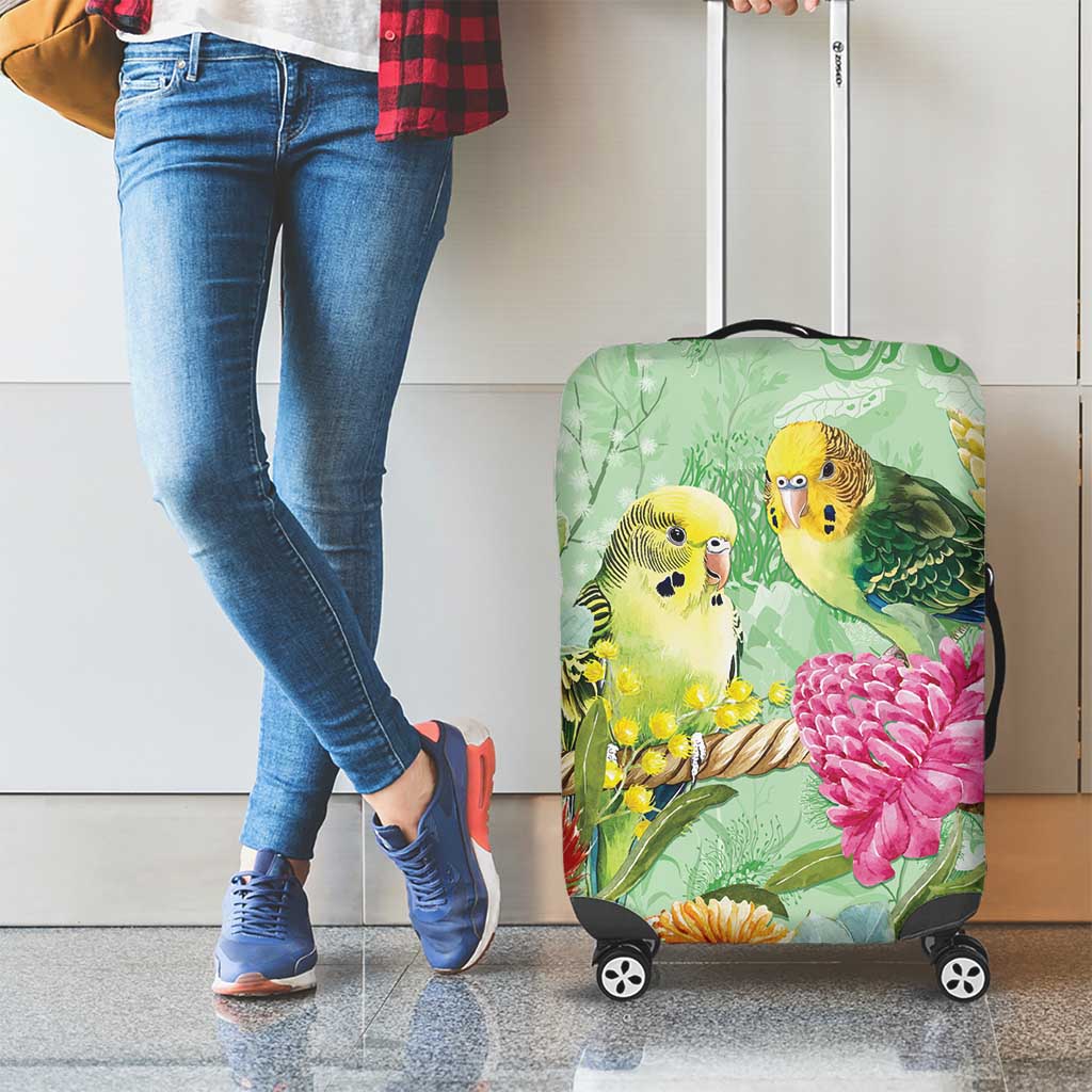 Birds and Floral Aussie Budgerigars Luggage Cover Mint Opal - Aussie Hoodie