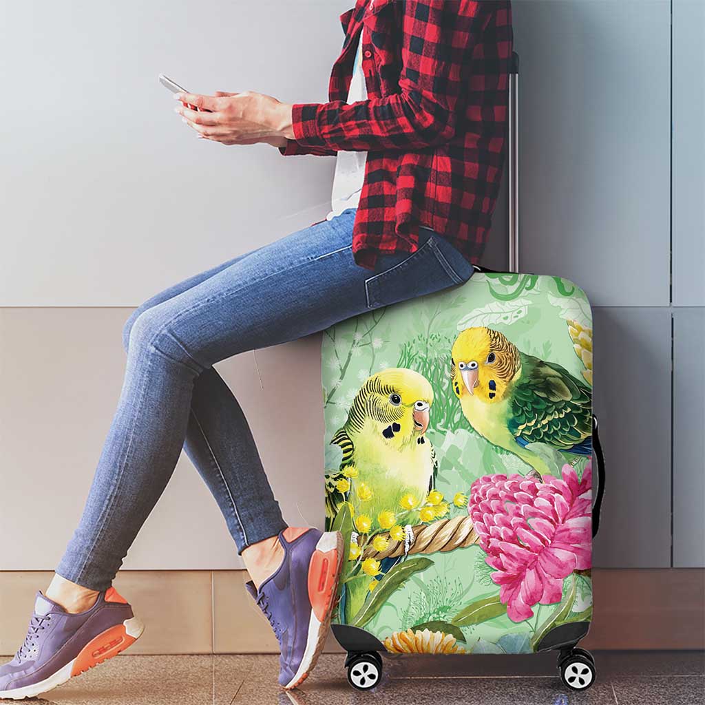 Birds and Floral Aussie Budgerigars Luggage Cover Mint Opal - Aussie Hoodie