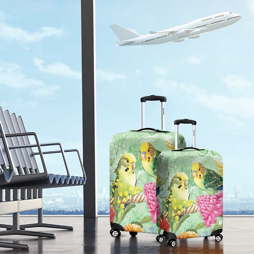 Birds and Floral Aussie Budgerigars Luggage Cover Mint Opal - Aussie Hoodie