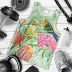Birds and Floral Aussie Budgerigars Men Tank Top Mint Opal - Aussie Hoodie