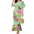 Birds and Floral Aussie Budgerigars Mermaid Dress Mint Opal - Aussie Hoodie