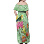 Birds and Floral Aussie Budgerigars Off Shoulder Maxi Dress Mint Opal - Aussie Hoodie