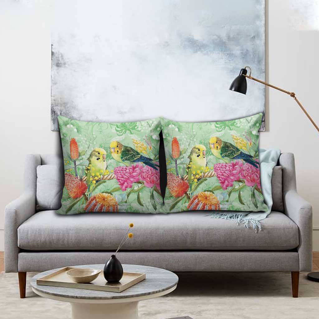 Birds and Floral Aussie Budgerigars Pillow Cover Mint Opal - Aussie Hoodie