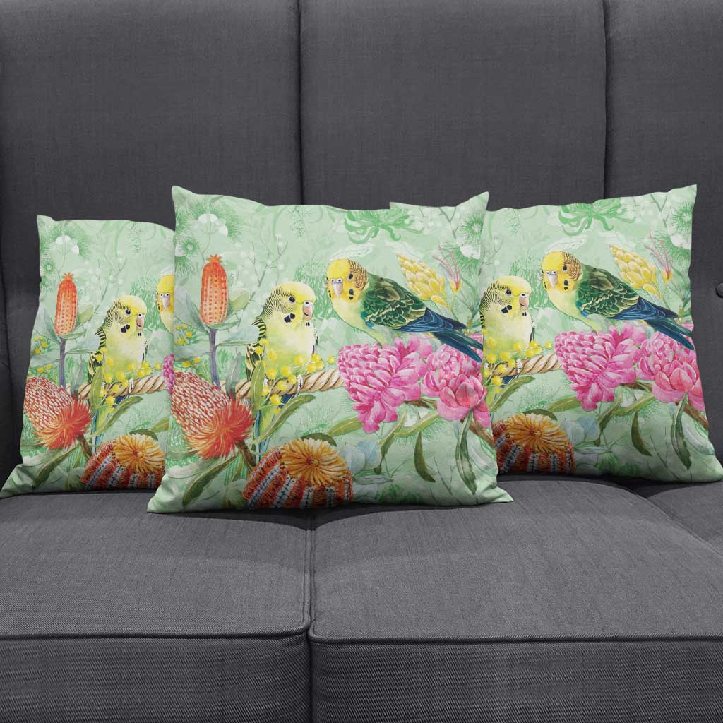 Birds and Floral Aussie Budgerigars Pillow Cover Mint Opal - Aussie Hoodie