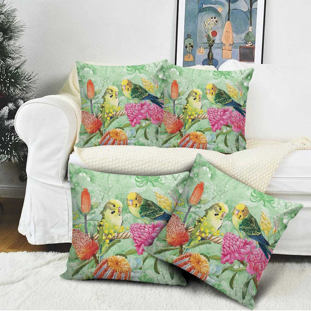 Birds and Floral Aussie Budgerigars Pillow Cover Mint Opal - Aussie Hoodie