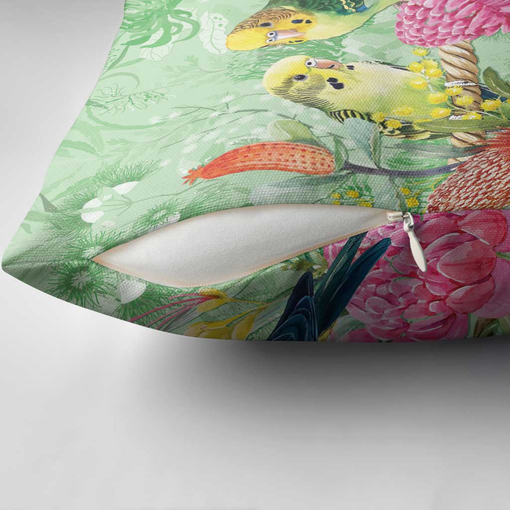 Birds and Floral Aussie Budgerigars Pillow Cover Mint Opal - Aussie Hoodie
