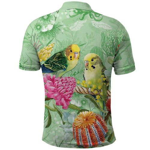 Birds and Floral Aussie Budgerigars Polo Shirt Mint Opal - Aussie Hoodie