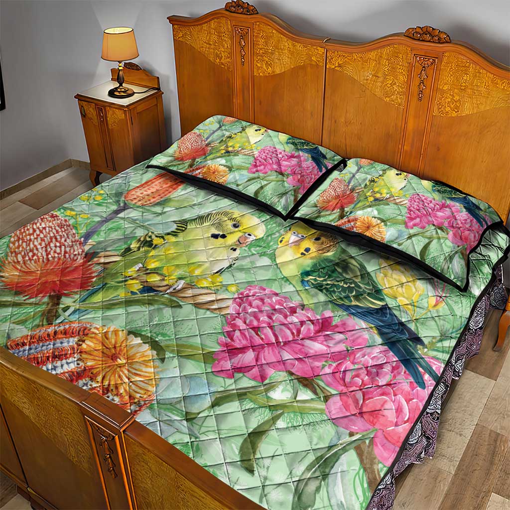 Birds and Floral Aussie Budgerigars Quilt Bed Set Mint Opal - Aussie Hoodie