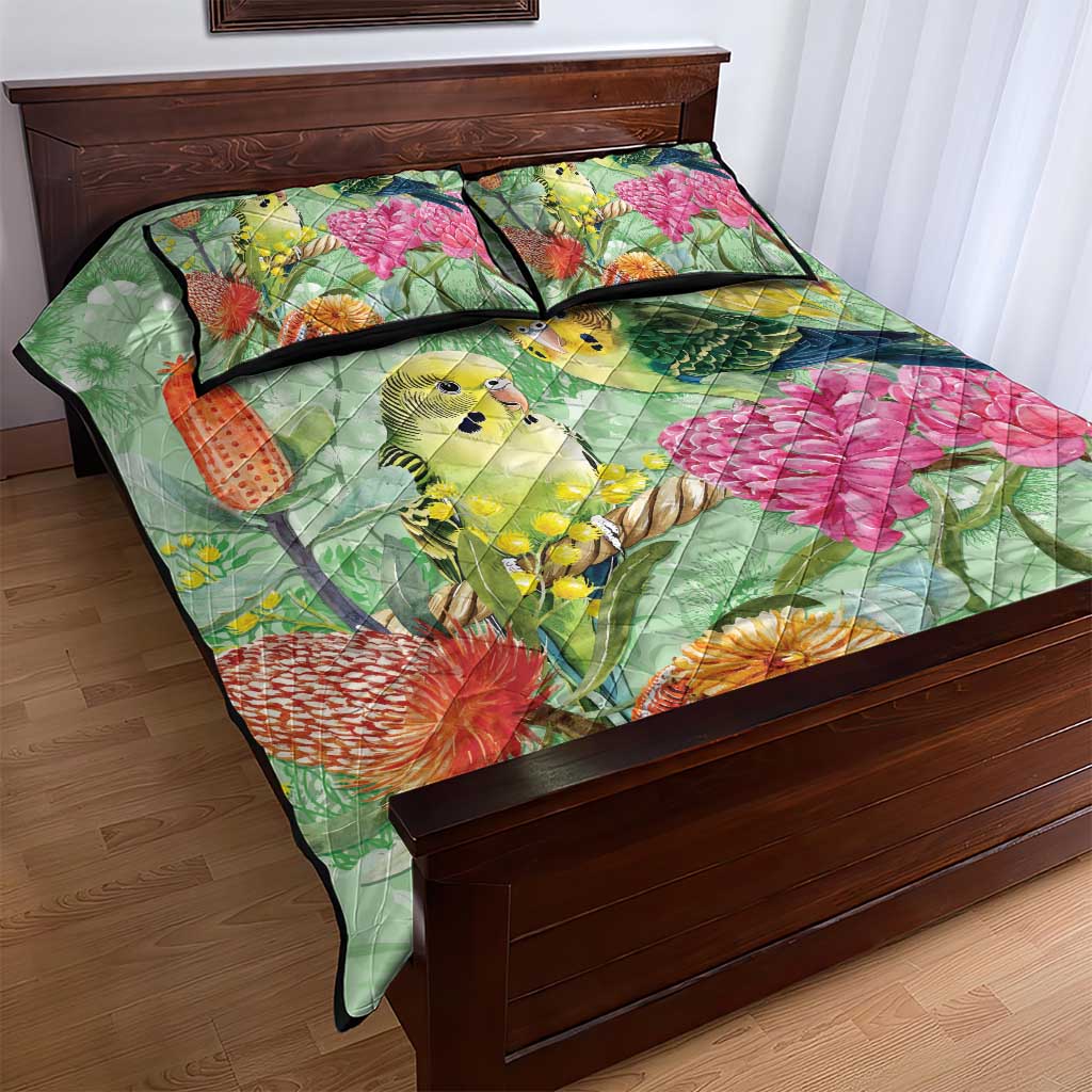 Birds and Floral Aussie Budgerigars Quilt Bed Set Mint Opal - Aussie Hoodie