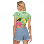 Birds and Floral Aussie Budgerigars Raglan Cropped T Shirt Mint Opal - Aussie Hoodie