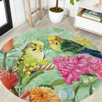 Birds and Floral Aussie Budgerigars Round Carpet Mint Opal - Aussie Hoodie