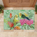 Birds and Floral Aussie Budgerigars Rubber Doormat Mint Opal - Aussie Hoodie