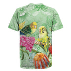 Birds and Floral Aussie Budgerigars Rugby Jersey Mint Opal - Aussie Hoodie