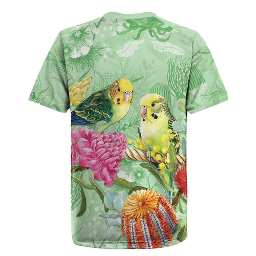 Birds and Floral Aussie Budgerigars Rugby Jersey Mint Opal - Aussie Hoodie