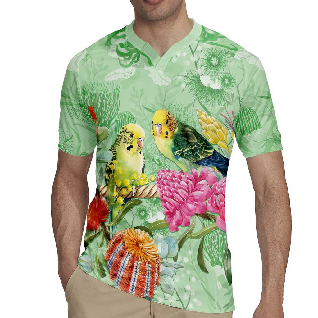 Birds and Floral Aussie Budgerigars Rugby Jersey Mint Opal - Aussie Hoodie