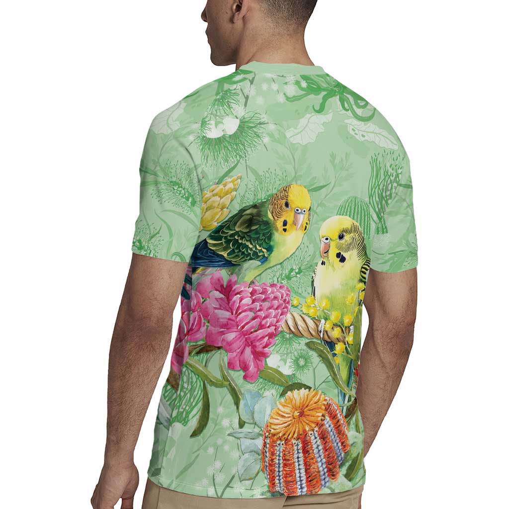 Birds and Floral Aussie Budgerigars Rugby Jersey Mint Opal - Aussie Hoodie