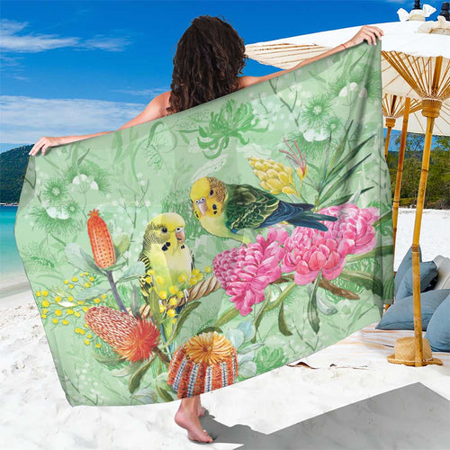Birds and Floral Aussie Budgerigars Sarong Mint Opal - Aussie Hoodie