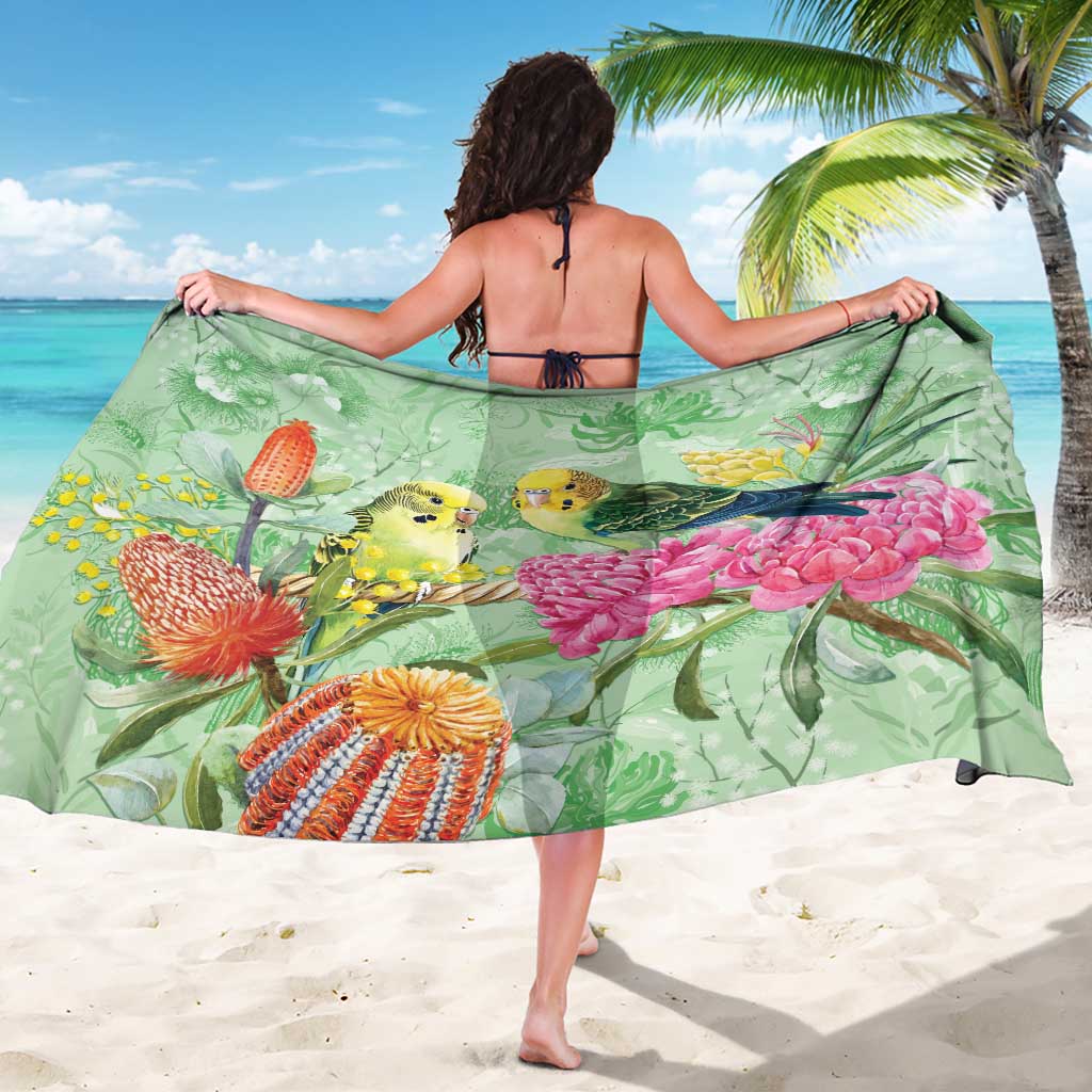 Birds and Floral Aussie Budgerigars Sarong Mint Opal - Aussie Hoodie