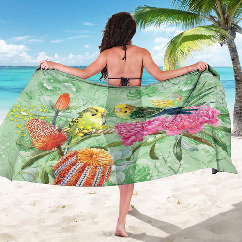 Birds and Floral Aussie Budgerigars Sarong Mint Opal - Aussie Hoodie
