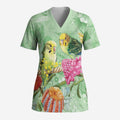 Birds and Floral Aussie Budgerigars Scrub Top Mint Opal - Aussie Hoodie