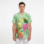 Birds and Floral Aussie Budgerigars Scrub Top Mint Opal - Aussie Hoodie
