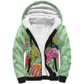 Birds and Floral Aussie Budgerigars Sherpa Hoodie Mint Opal - Aussie Hoodie