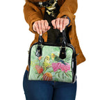 Birds and Floral Aussie Budgerigars Shoulder Handbag Mint Opal - Aussie Hoodie