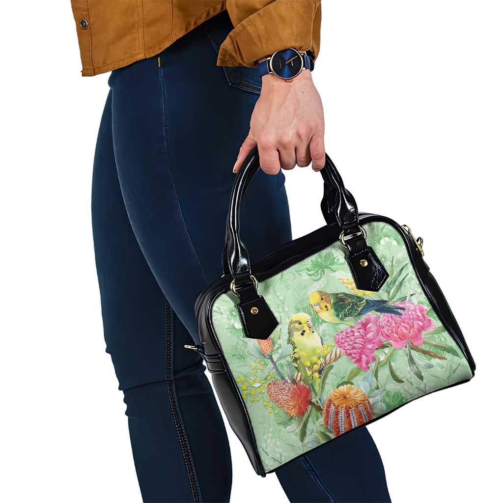 Birds and Floral Aussie Budgerigars Shoulder Handbag Mint Opal - Aussie Hoodie