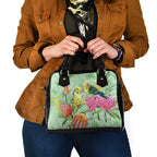 Birds and Floral Aussie Budgerigars Shoulder Handbag Mint Opal - Aussie Hoodie