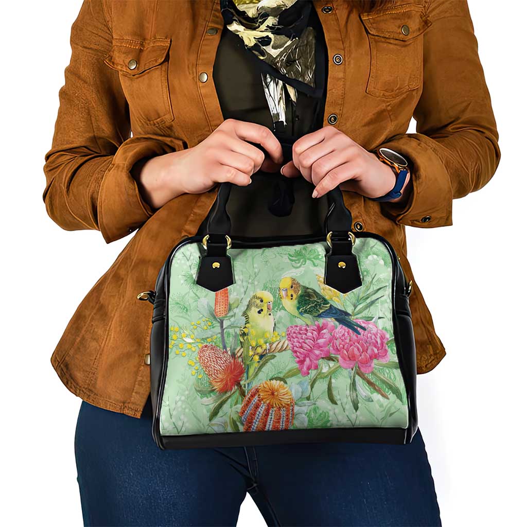 Birds and Floral Aussie Budgerigars Shoulder Handbag Mint Opal - Aussie Hoodie