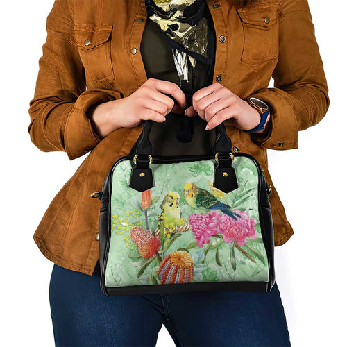 Birds and Floral Aussie Budgerigars Shoulder Handbag Mint Opal - Aussie Hoodie