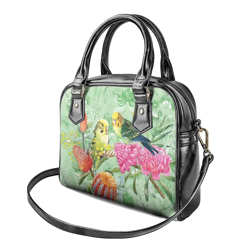 Birds and Floral Aussie Budgerigars Shoulder Handbag Mint Opal - Aussie Hoodie