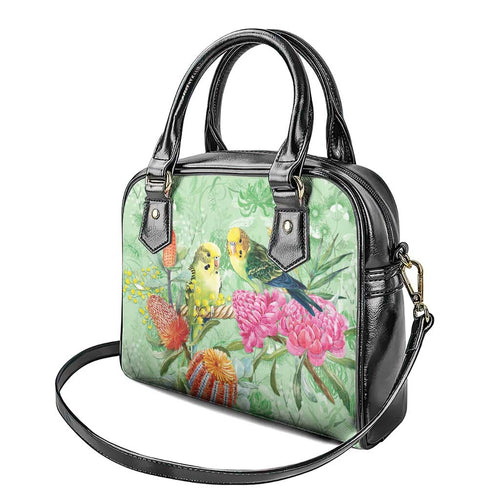 Birds and Floral Aussie Budgerigars Shoulder Handbag Mint Opal - Aussie Hoodie