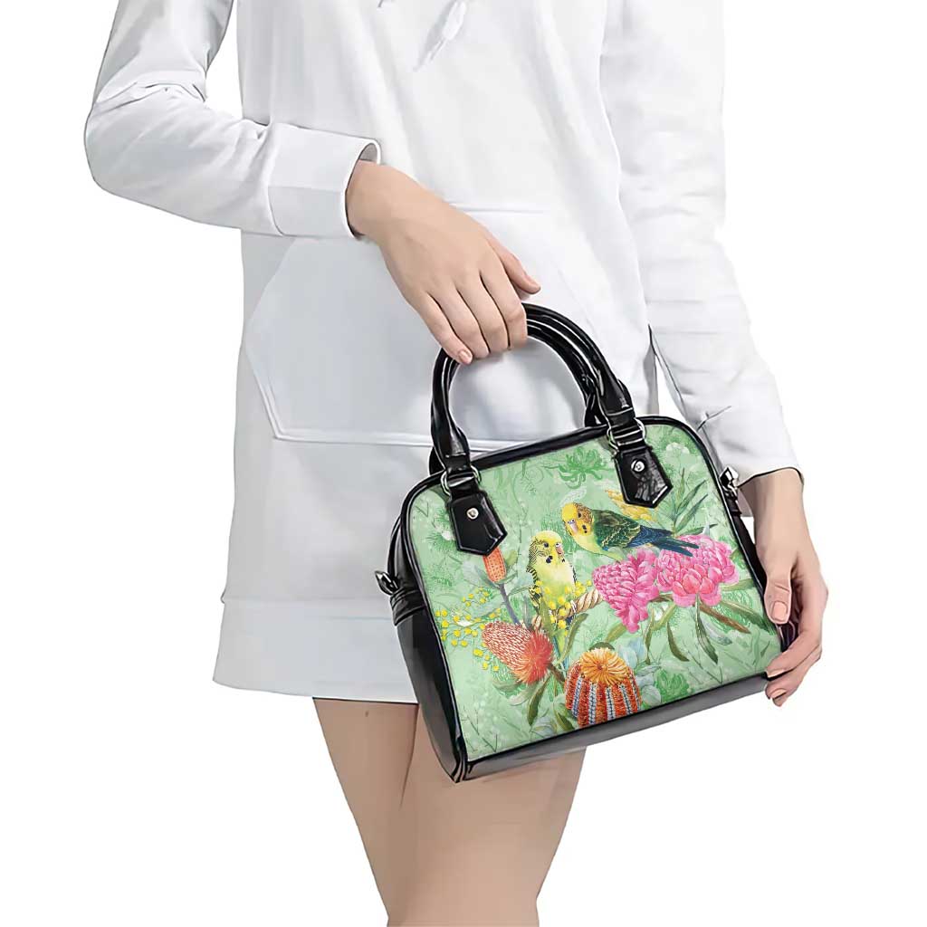 Birds and Floral Aussie Budgerigars Shoulder Handbag Mint Opal - Aussie Hoodie