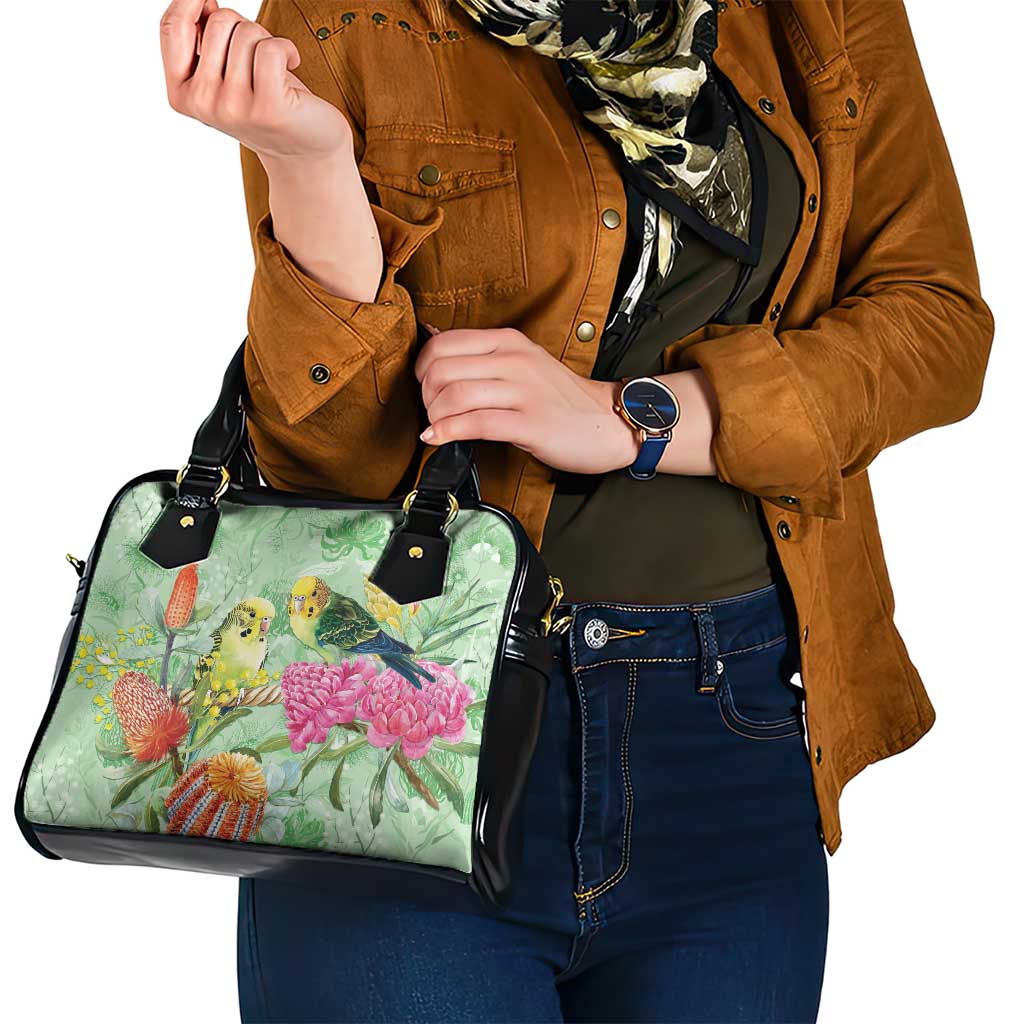 Birds and Floral Aussie Budgerigars Shoulder Handbag Mint Opal - Aussie Hoodie