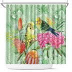 Birds and Floral Aussie Budgerigars Shower Curtain Mint Opal - Aussie Hoodie