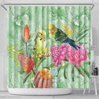 Birds and Floral Aussie Budgerigars Shower Curtain Mint Opal - Aussie Hoodie