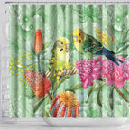 Birds and Floral Aussie Budgerigars Shower Curtain Mint Opal - Aussie Hoodie