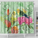 Birds and Floral Aussie Budgerigars Shower Curtain Mint Opal - Aussie Hoodie