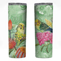 Birds and Floral Aussie Budgerigars Skinny Tumbler Mint Opal - Aussie Hoodie