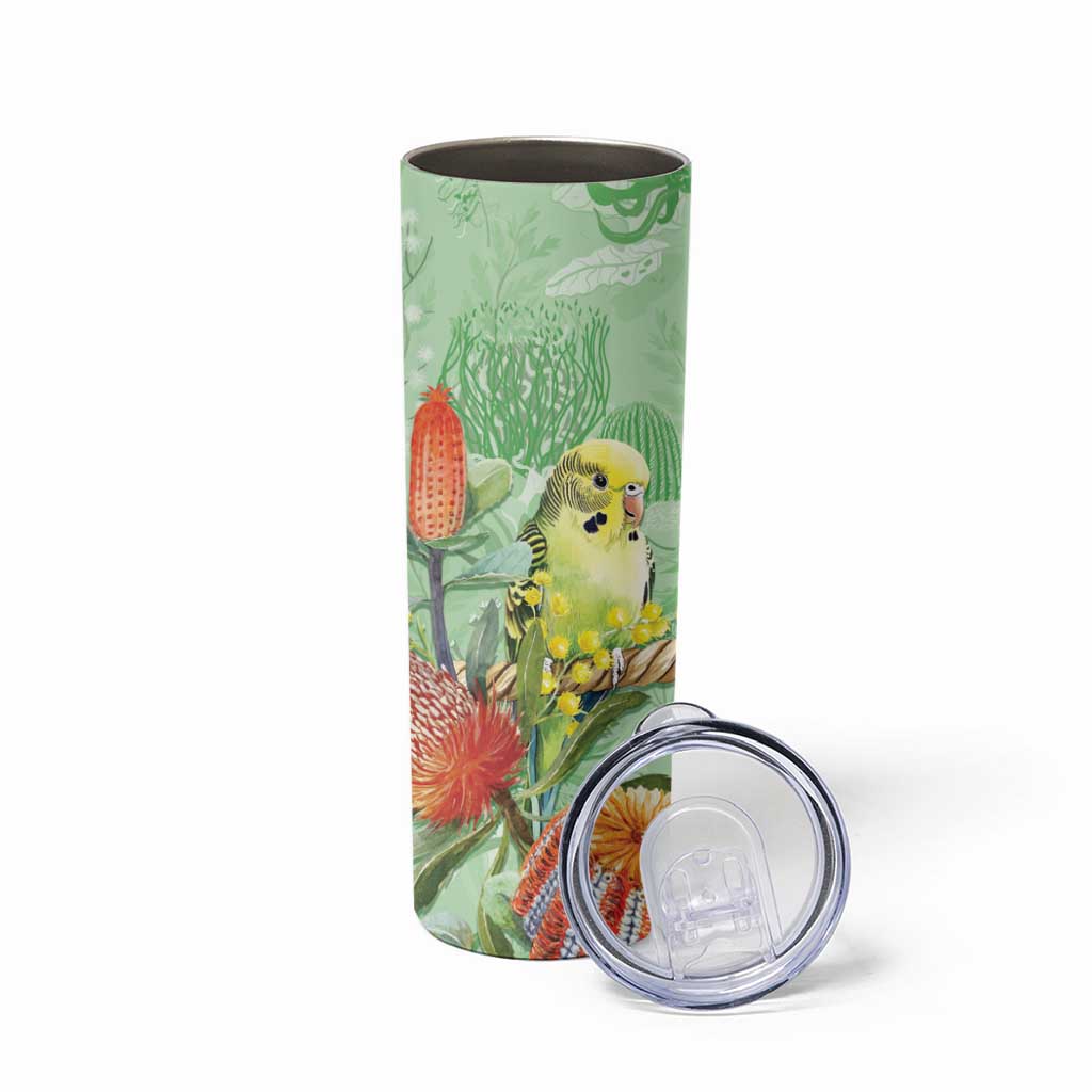 Birds and Floral Aussie Budgerigars Skinny Tumbler Mint Opal - Aussie Hoodie
