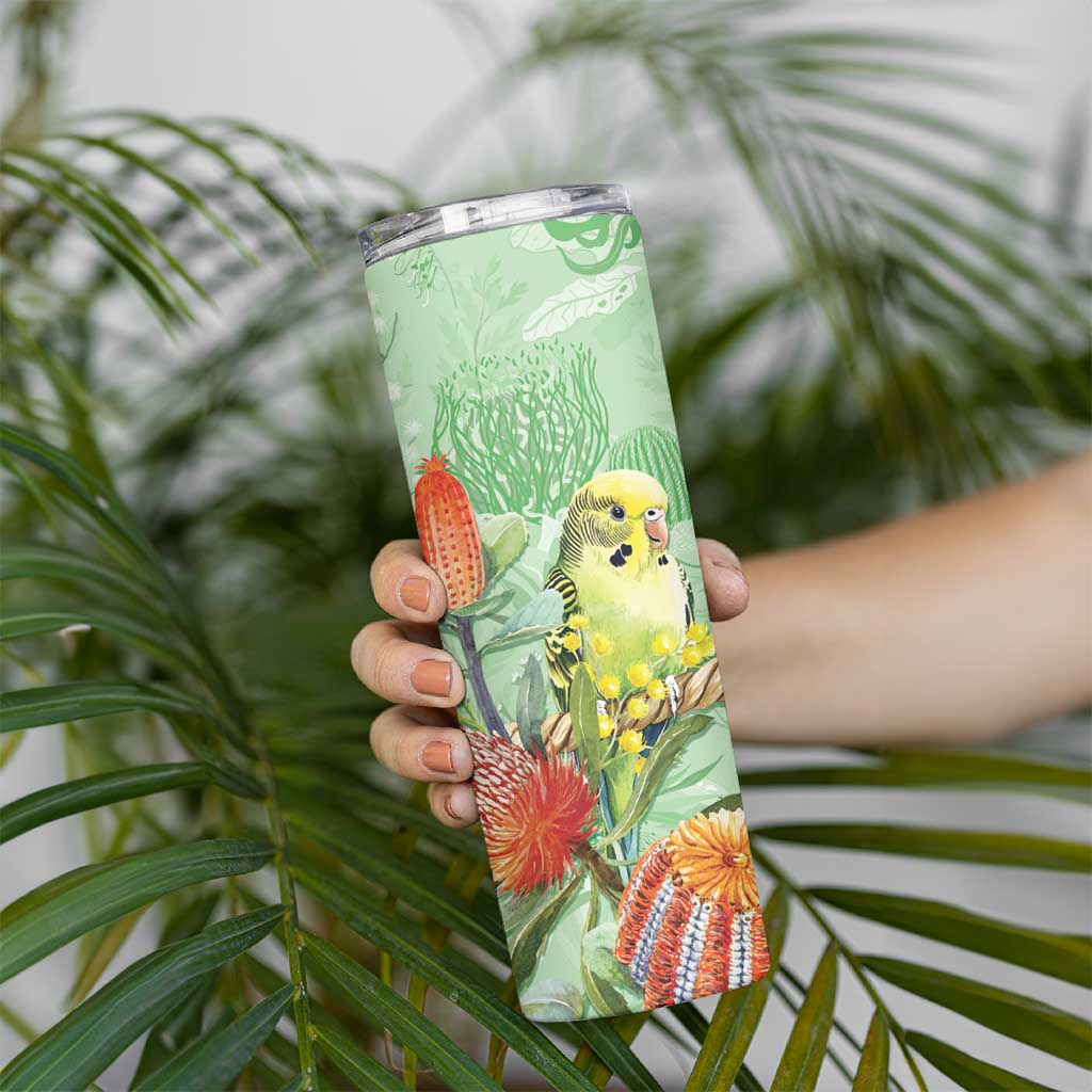 Birds and Floral Aussie Budgerigars Skinny Tumbler Mint Opal - Aussie Hoodie