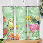 Birds and Floral Aussie Budgerigars Skinny Tumbler Mint Opal - Aussie Hoodie