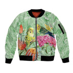 Birds and Floral Aussie Budgerigars Sleeve Zip Bomber Jacket Mint Opal - Aussie Hoodie